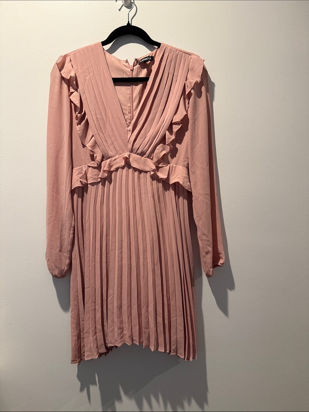 Express Blush Pink Pleated Ruffle Mini Dress